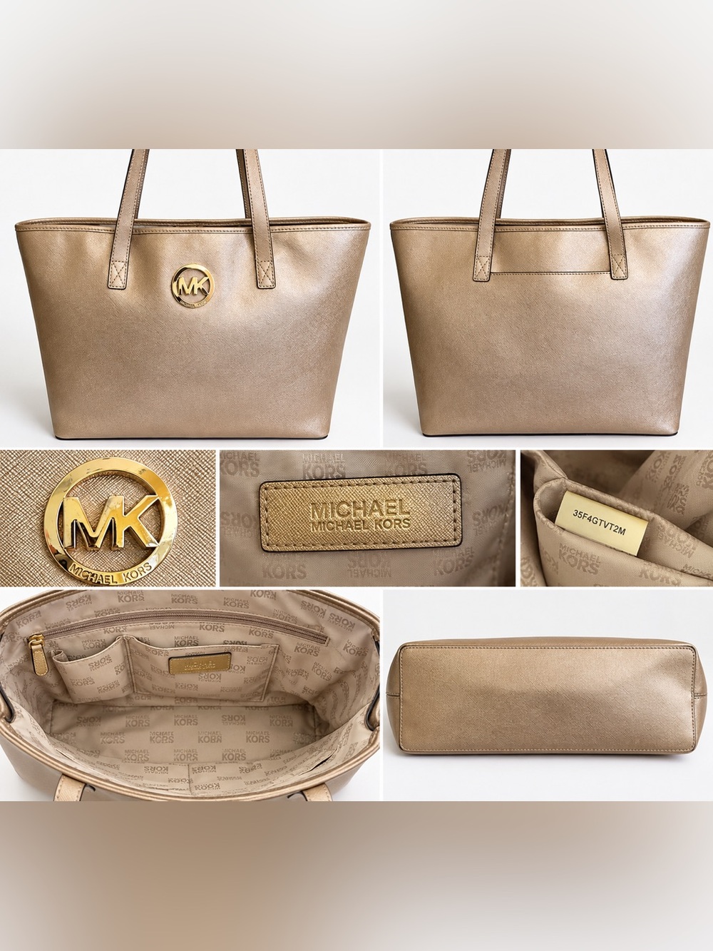 Michael Kors Metallic Gold Jet Set Travel Large Tote Shoulder Bag 35F4GTVT2M